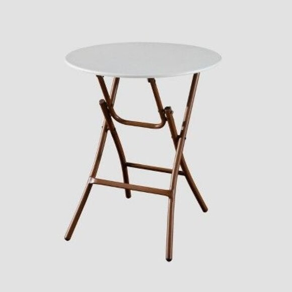 French Cafe Folding Round Patio Bistro Table White Brown Metal Frame - Threshold - Picture 3 of 8
